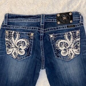 Miss Me Dark Blue Bootcut Jeans with Contrast Stitching & Embellishment